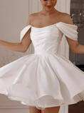 White Off-Shoulder A-Line Satin Short Party Dresses Homecoming Dress HZ1024