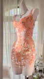 Orange Pink V-Neck A-Line Beaded Short Prom Dresses HZ1024