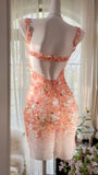 Orange Pink V-Neck A-Line Beaded Short Prom Dresses HZ1024