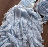 Light Blue Strapless A-Line Chiffon Long Prom Dresses Elegant Formal Evening Gowns HZ1024