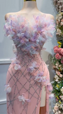 Pink Strapless Bodycon Chiffon Sequin Long Prom Dresses Formal Evening Gowns with Appliques HZ1024