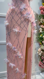 Pink Strapless Bodycon Chiffon Sequin Long Prom Dresses Formal Evening Gowns with Appliques HZ1024