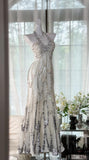 White Halter Neck A-Line Chiffon Sequin Long Prom Dresses Formal Evening Gowns HZ1024