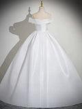 White Satin Long Prom Dress, White Long Formal Dress HZ1024