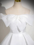 White Satin Long Prom Dress, White Long Formal Dress HZ1024