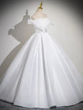 White Satin Long Prom Dress, White Long Formal Dress HZ1024