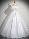 White Satin Long Prom Dress, White Long Formal Dress HZ1024