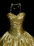 Gold Sweetheart Neck A-Line Homecoming Dress Satin Beaded Short Prom Dresses HZ1024