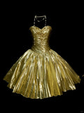 Gold Sweetheart Neck A-Line Homecoming Dress Satin Beaded Short Prom Dresses HZ1024