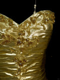 Gold Sweetheart Neck A-Line Homecoming Dress Satin Beaded Short Prom Dresses HZ1024