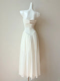 White Spaghetti Straps A-Line Chiffon Long Prom Dresses Sweet Evening HZ1024