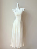 White Spaghetti Straps A-Line Chiffon Long Prom Dresses Sweet Evening HZ1024