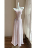 Light Purple Spaghetti Strap A-Line Chiffon Long Prom Dresses Formal Evening Gowns with Lace Appliques HZ1024