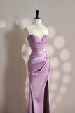 Pink Sweetheart Neck Mermaid Satin Long Prom Dresses Formal Evening Gowns with Slits HZ1024