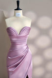 Pink Sweetheart Neck Mermaid Satin Long Prom Dresses Formal Evening Gowns with Slits HZ1024
