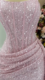 Pink Strapless Bodycon Short Prom Dresses Glitter Sequin Homecoming Dresses HZ1024