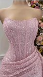 Pink Strapless Bodycon Short Prom Dresses Glitter Sequin Homecoming Dresses HZ1024
