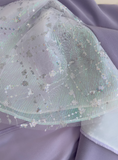 Lavender Spaghetti Straps A-Line Satin Short Prom Dresses Glitter Tulle Homecoming Dresses with Bows HZ1024