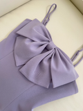 Lavender Spaghetti Straps A-Line Satin Short Prom Dresses Glitter Tulle Homecoming Dresses with Bows HZ1024