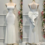White Square Neck Mermaid Satin Prom Dresses Formal Evening Gowns with Bow HZ1024