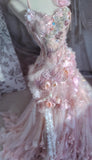 Pink Sweetheart Mermaid Tulle Long Prom Dresses Formal Evening Gowns with Appliques HZ1024