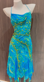 Spaghetti Straps Blue Sheath Chiffon Backless Prom Dresses Vintage Evening Gowns with Beading HZ1024