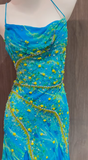 Spaghetti Straps Blue Sheath Chiffon Backless Prom Dresses Vintage Evening Gowns with Beading HZ1024