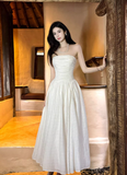 White Strapless A-Line Chiffon Long Prom Dresses Birthday Evening Gowns HZ1024