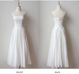 White Strapless A-Line Chiffon Long Prom Dresses Birthday Evening Gowns HZ1024