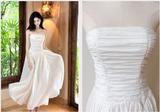 White Strapless A-Line Chiffon Long Prom Dresses Birthday Evening Gowns HZ1024