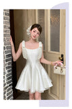 Light Apricot Square Neck Satin A-Line Short Prom Dresses Homecoming Dresses HZ1024
