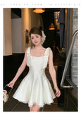 Light Apricot Square Neck Satin A-Line Short Prom Dresses Homecoming Dresses HZ1024