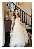 Light Apricot A-Line Sweetheart Neck Tulle Lace Long Prom Dresses Sweet Birthday Evening Gowns HZ1024