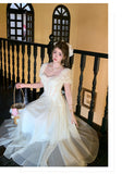 Light Apricot A-Line Sweetheart Neck Tulle Lace Long Prom Dresses Sweet Birthday Evening Gowns HZ1024