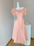 Orange Pink Off-Shoulder A-Line Chiffon Party Dresses HZ1024
