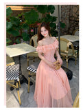 Orange Pink Off-Shoulder A-Line Chiffon Party Dresses HZ1024