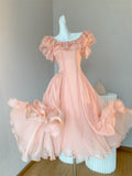 Orange Pink Off-Shoulder A-Line Chiffon Party Dresses HZ1024