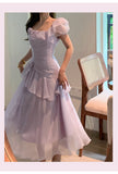 Light Purple Straps A-Line Chiffon Ruffle Party Dresses HZ1024