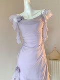 Light Purple Straps A-Line Chiffon Ruffle Party Dresses HZ1024