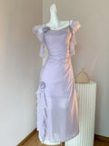 Light Purple Straps A-Line Chiffon Ruffle Party Dresses HZ1024