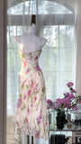 White Spaghetti Straps Sheath Printed Chiffon Vintage Short Prom Dresses HZ1024