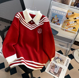 style fake two piece polo neck Women's long sleeve sweater HZ1024