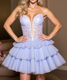 Lavender Sweetheart A-Line Tulle Lace Short Prom Dresses Homecoming Dresses HZ1024