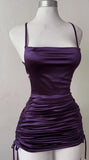 Black Spaghetti Straps Bodycon Satin Short Prom Dresses Homecoming Dresses with Open Back HZ1024