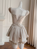 Champagne Square Neck A-Line Satin Short Prom Dresses Homecoming Dresses HZ1024