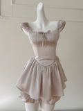 Champagne Square Neck A-Line Satin Short Prom Dresses Homecoming Dresses HZ1024