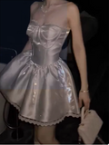 White Strapless A-Line Satin Short Prom Dresses Homecoming Dresses with Pearls HZ1024
