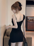 Black Asymmetric Neck Bodycon Short Prom Dresses Homecoming Dresses with Bow HZ1024
