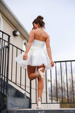 White Strapless A-Line Tulle Beaded Short Prom Dresses Homecoming Dresses HZ1024