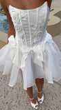 White Strapless A-Line Tulle Beaded Short Prom Dresses Homecoming Dresses HZ1024